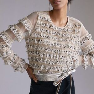 Let Me Be Sequin Tulle Ruffle Blouse - Anthropologie